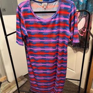 LuLaRoe Purple and Red Patterned Midi Dress